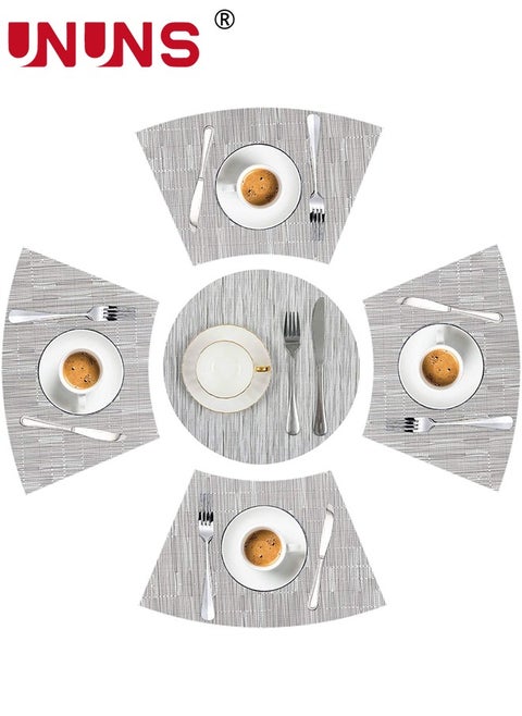 Round Table Placemats Set,5-Piece Wedge Place Mat Sets With Centerpiece Round Table Mats,PVC Polyester Heat Resistant Non-Slip Placemats For Dining Table