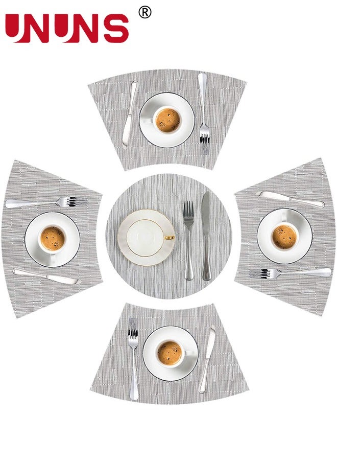 UNUNS - Round Table Placemats Set,5-Piece Wedge Place Mat Sets With Centerpiece Round Table Mats,PVC Polyester Heat Resistant Non-Slip Placemats For Dining Table - Image 1