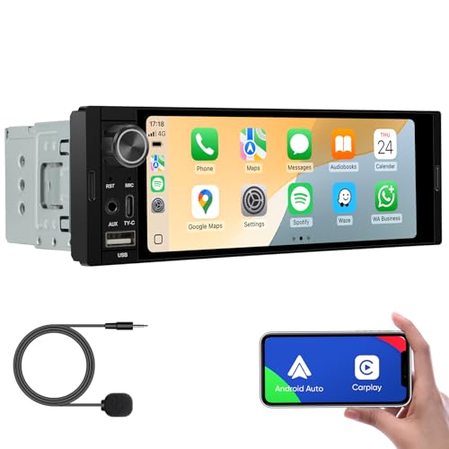 AINAVI 6.36-Inch Single Din Touchscreen Car Stereo - Linux System Single Din Wired/Wireless Carplay Android Auto,1080P HD GPS Navigation Handsfree Calling, SWC/FM/AM/BT (6.36-SD-02) - Image 1