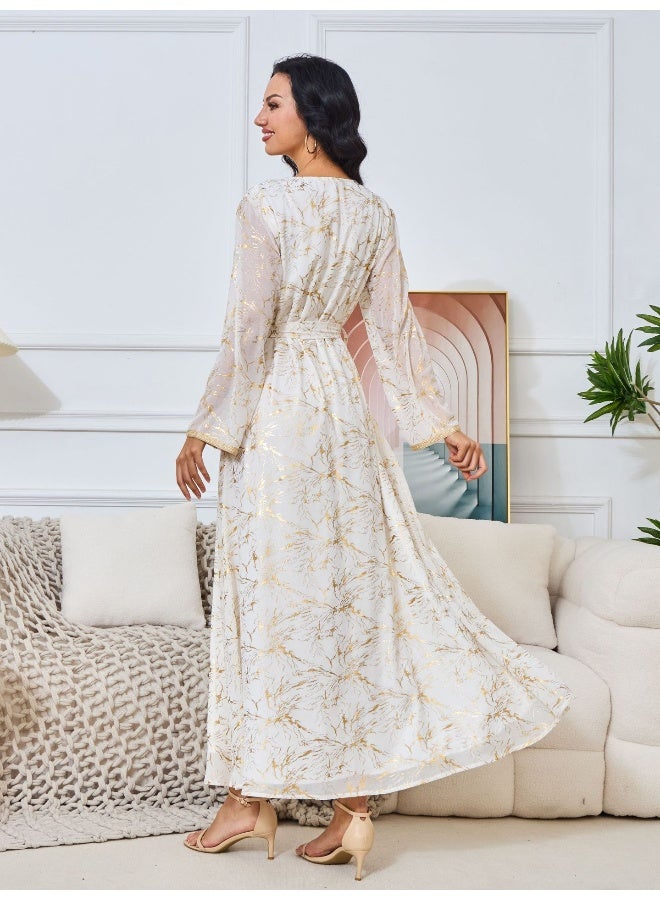 Madam Uniq White Long Sleeve V-Neck Muslim Maxi Dress  - Image 2