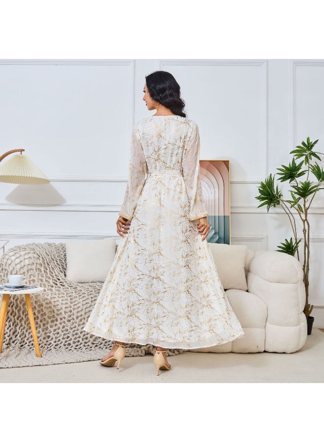 Madam Uniq White Long Sleeve V-Neck Muslim Maxi Dress  - Image 3