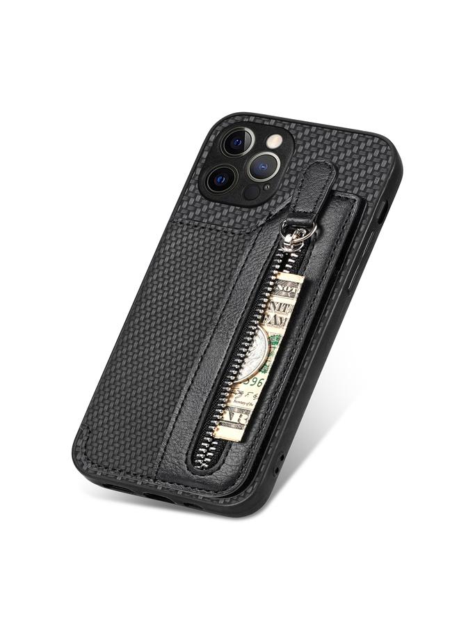 Zaboon Case For iPhone 12 Pro Carbon Fiber Horizontal Flip Zipper Wallet Phone Case - Image 5