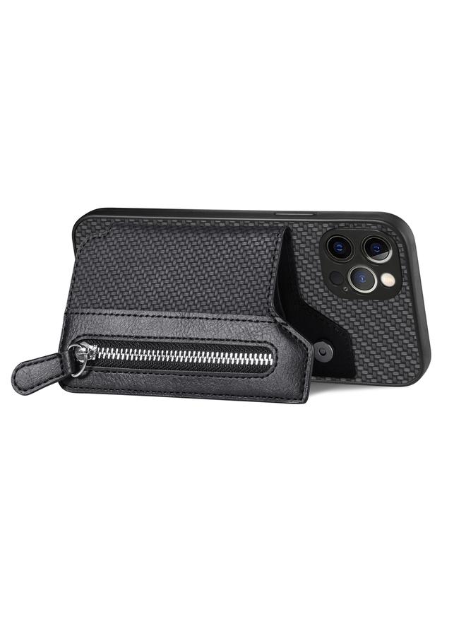 Zaboon Case For iPhone 12 Pro Carbon Fiber Horizontal Flip Zipper Wallet Phone Case - Image 3