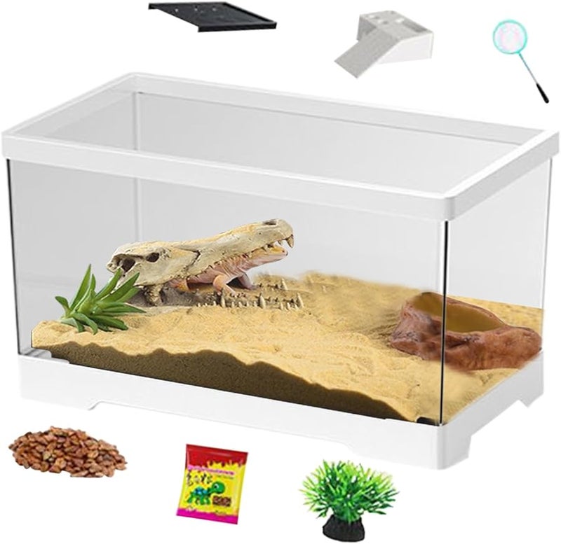 White Turtle Tank Set Reptile Habitat Enclosure with Drain System for Frogs Crabs Geckos Lizards - Image 2