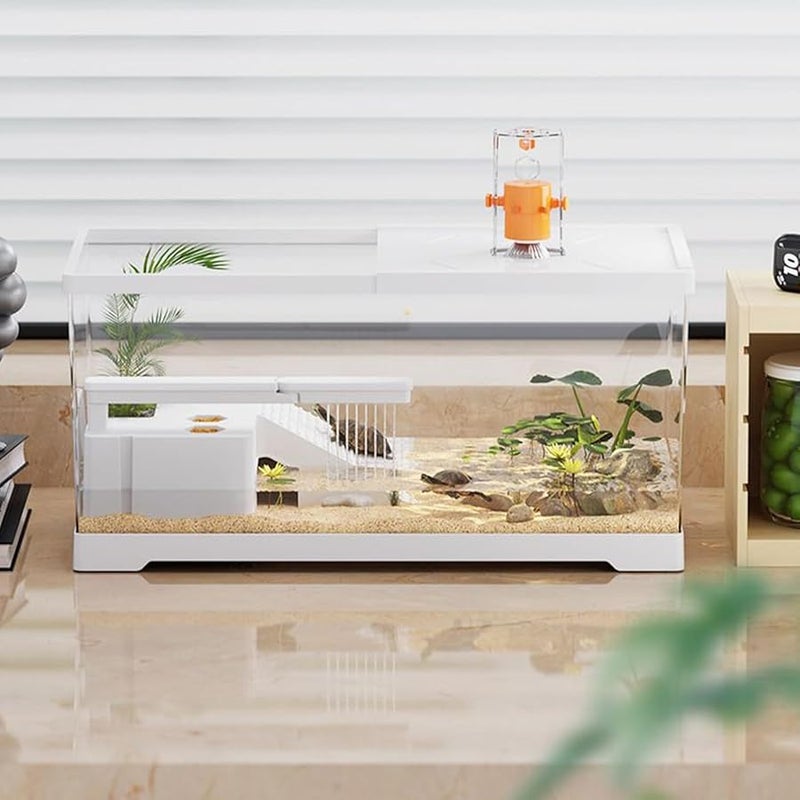 White Turtle Tank Set Reptile Habitat Enclosure with Drain System for Frogs Crabs Geckos Lizards - Image 3