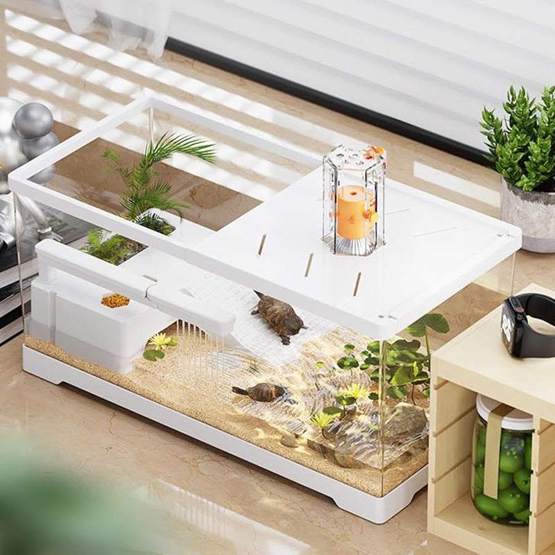 White Turtle Tank Set Reptile Habitat Enclosure with Drain System for Frogs Crabs Geckos Lizards - Image 4