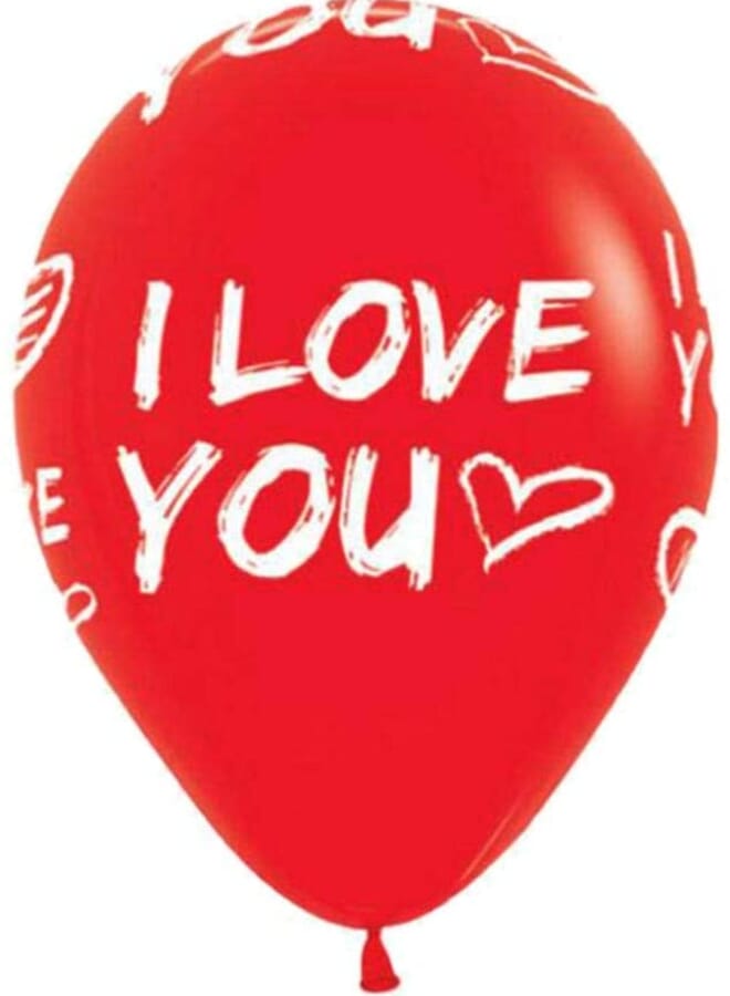 Party Time 12 Pieces Red All Over I Love You Modern Round Latex Balloon 12Inches - Image 1