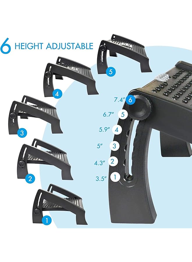 إيروريكس مسند قدم تحت المكتب مع سطح تدليك، مسند قدم مريح بـ 6 ارتفاعات قابلة للتعديل مع أرجل ثابتة غير قابلة للانزلاق للمكتب المنزلي - Image 5