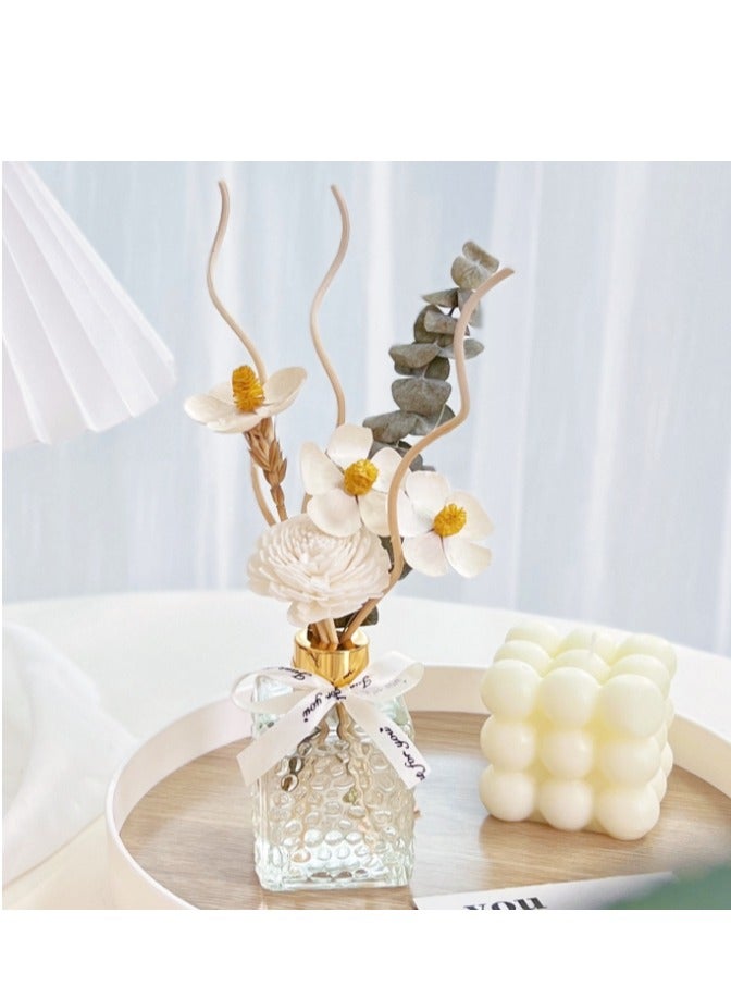 HUANXIN HOME Gardenia 80ml Flower Reed Diffuser Set Scent Diffuser With Sticks Home Fragrance Flower Diffuser For Home Office Bathroom Shelf 