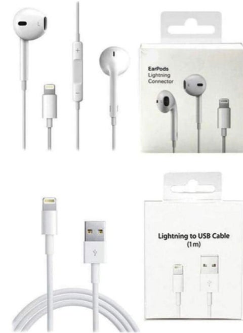 Headphone for Apple devices wired with USB to Lightning charger cable, white color