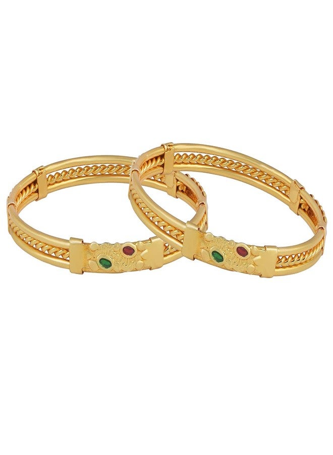morir Gold Plated Brass Pair Of Fixed Size Kada Bangle Nazaria Anklets Bracelet Kids Jewellery For New Born Babies (0-2 years) - Image 1