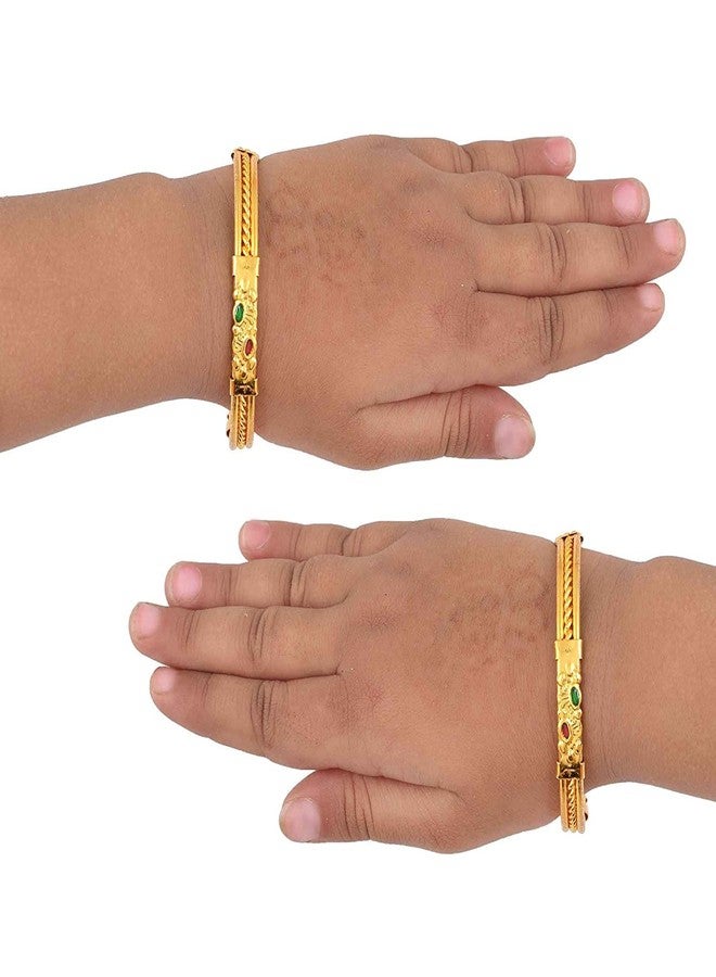 morir Gold Plated Brass Pair Of Fixed Size Kada Bangle Nazaria Anklets Bracelet Kids Jewellery For New Born Babies (0-2 years) - Image 3