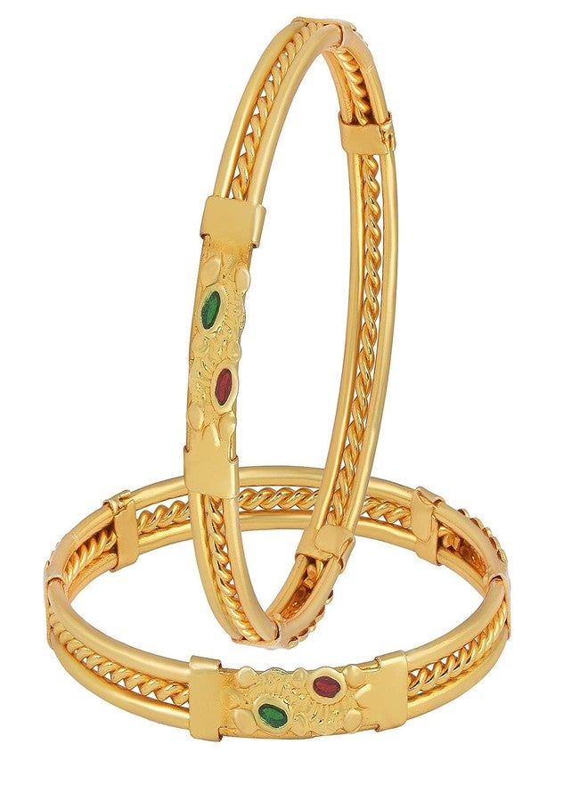 morir Gold Plated Brass Pair Of Fixed Size Kada Bangle Nazaria Anklets Bracelet Kids Jewellery For New Born Babies (0-2 years) - Image 2