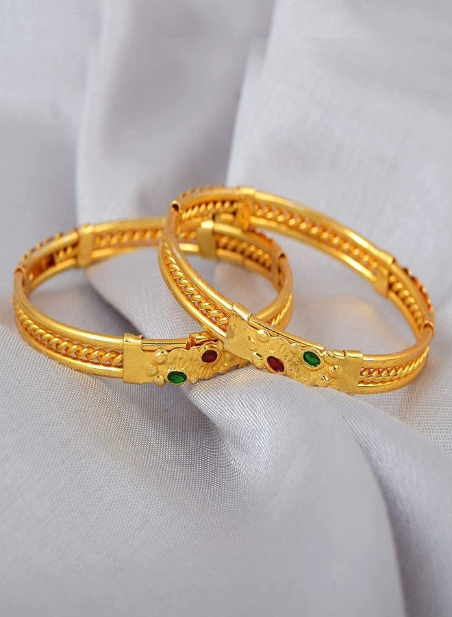 morir Gold Plated Brass Pair Of Fixed Size Kada Bangle Nazaria Anklets Bracelet Kids Jewellery For New Born Babies (0-2 years) - Image 4