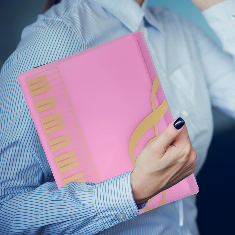 أداة تنظيم للنوت الموسيقية من Homoyoyo، حجم A4، بأغلفة بلاستيكية، لون وردي، مناسبة للبيانو والكورال، مع حزام واقي للعرض والحماية - Image 5