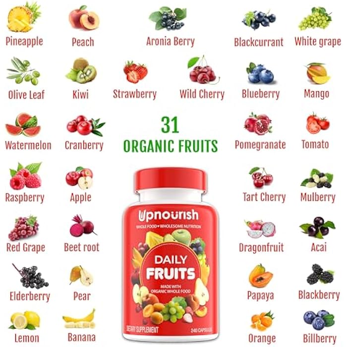 UpNourish Organic Fruits and Veggies Supplement - Support Diet Balance, Body Cleanse & Energy - 480 Fruits and Super Greens Capsules from Nature - Fruit and Vegetable Supplements for Adults & Kids - Image 4