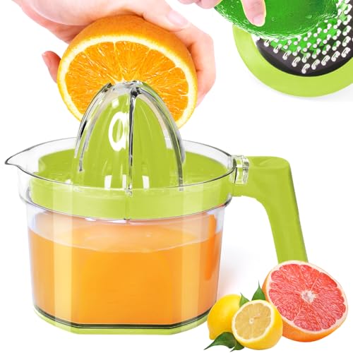 ChefVille Lemon Squeezer, ChefVille Multifunctional Citrus Hand Juicer, Lemon Lime Squeezer with Detachable Comfortable Grip Handle, 16.9oz Capacity Orange Juicer with Built-in Measuring Cup and Grater (GREEN) - Image 1