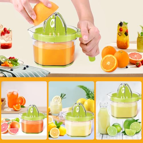 ChefVille Lemon Squeezer, ChefVille Multifunctional Citrus Hand Juicer, Lemon Lime Squeezer with Detachable Comfortable Grip Handle, 16.9oz Capacity Orange Juicer with Built-in Measuring Cup and Grater (GREEN) - Image 3