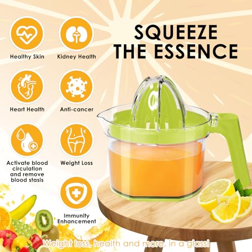 ChefVille Lemon Squeezer, ChefVille Multifunctional Citrus Hand Juicer, Lemon Lime Squeezer with Detachable Comfortable Grip Handle, 16.9oz Capacity Orange Juicer with Built-in Measuring Cup and Grater (GREEN) - Image 2