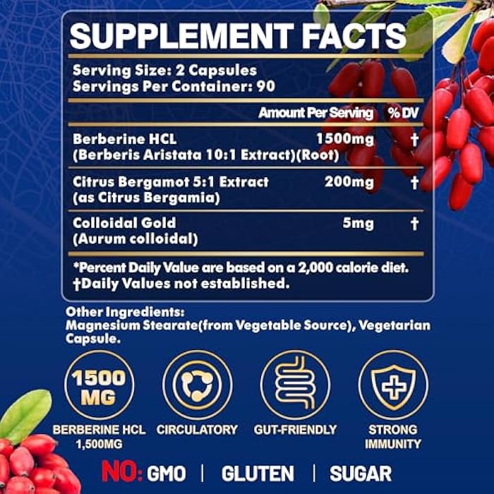 Berberine Supplement - Berberine Weight Loss, High-Potency Berberine 1500MG of Berberine HCL, Plus Citrus Bergamot - for Metabolic, Digestive, and Immune Support - Vegan, Non-GMO, 180 Capsules - Image 3