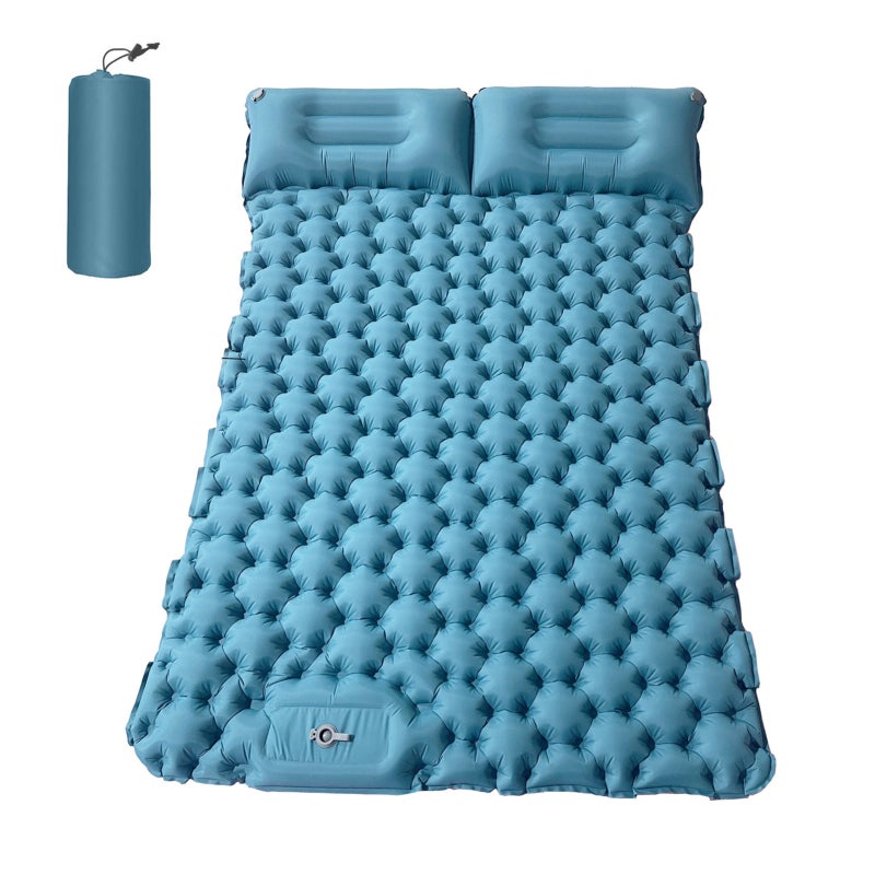 Lightweight Camping Mattress 2-Person Light Blue Nylon TPU Skin-Friendly Water-Resistant - Quick Inflate Deflate No Pump Needed Sleeping Pad for Tent Lawn Beach Camping - Image 1