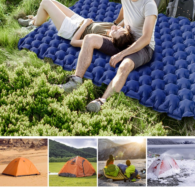 Lightweight Camping Mattress 2-Person Light Blue Nylon TPU Skin-Friendly Water-Resistant - Quick Inflate Deflate No Pump Needed Sleeping Pad for Tent Lawn Beach Camping - Image 4