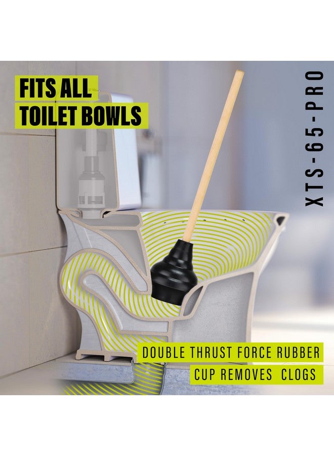 SteadMax XTS-65-PRO Heavy Duty Toilet Plunger, Commercial Grade, Powerful Double Thrust Force Rubber Cup with Wood Handle, for Clogged Bathroom, Shower, and Kitchen (22" x 5.75") - Image 4