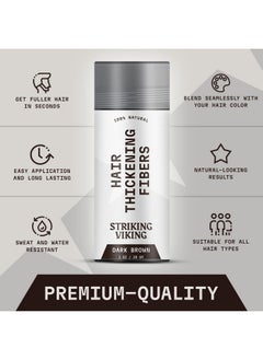 Striking Viking Hair Fibers For Thinning Hair Hair Building Fibers (Dark Brown) 28G Naturally Derived Formula Long Lasting Hair Powder For Undetectable Thicker Looking Hair For Men & Women  - Image 2