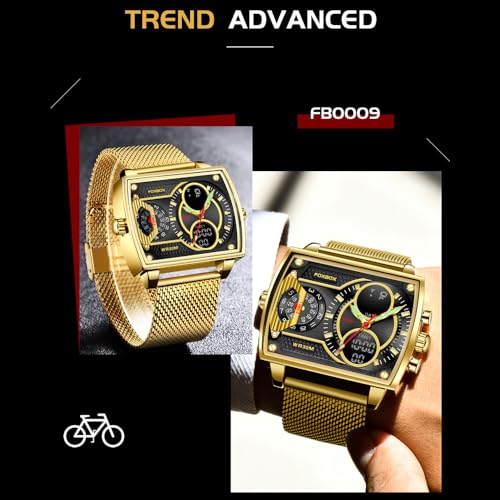 Weicam Luxury Men Square Dial Digital Watch Lumious Waterproof Analog Quartz Wrist Watch Dual Display Business Watch (Black) - Image 4