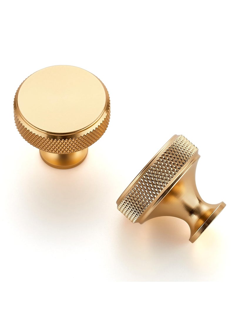 4 Pack Brushed Brass Kitchen Cabinet Hardware Knobs Round Solid Knurled Handles Single Hole Drawer Knobs for Cabinet Furniture Gold Dresser Pulls - Image 1