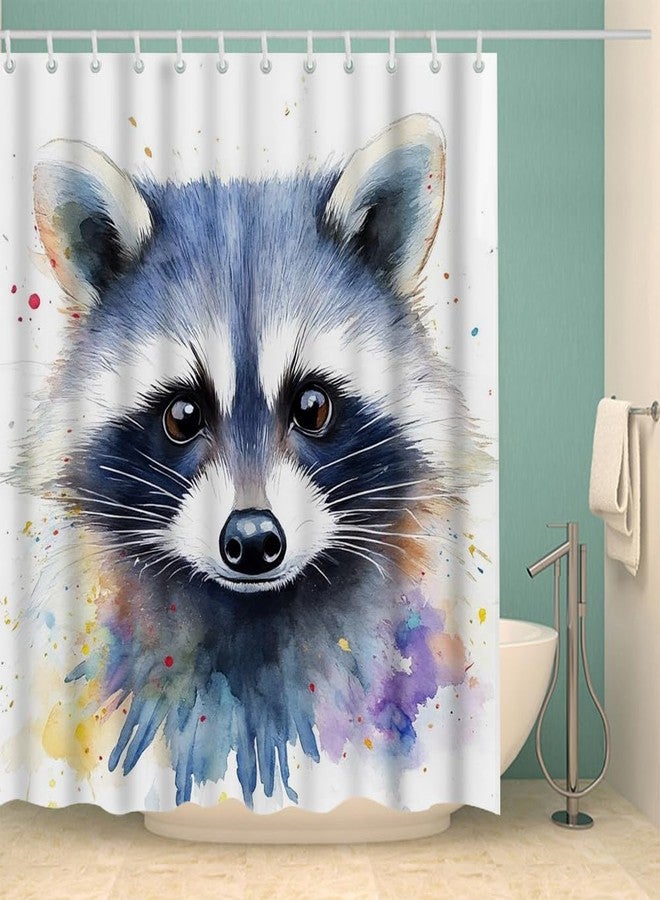 Moslion Cartoon Raccoon Shower Curtain Watercolor Animal Cute Face Hand Drawn Splash Painting Funny Shower Curtain for Bathroom Decoration Polyester60Wx72H Inch - Image 2