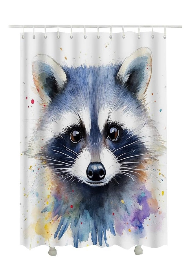 Moslion Cartoon Raccoon Shower Curtain Watercolor Animal Cute Face Hand Drawn Splash Painting Funny Shower Curtain for Bathroom Decoration Polyester60Wx72H Inch - Image 1