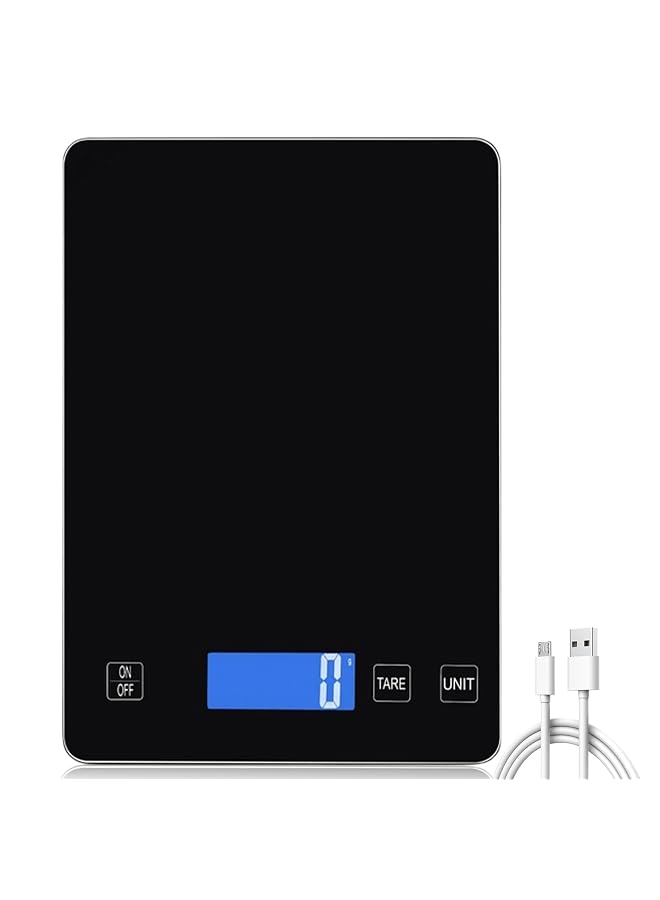S-TOP Digital Kitchen Food Scale - 15kg/33lb Large Capacity 1g/0.1oz Precision, USB Rechargeable Waterproof Glass Platform for Home Baking Daily Cooking (Black) - Image 1