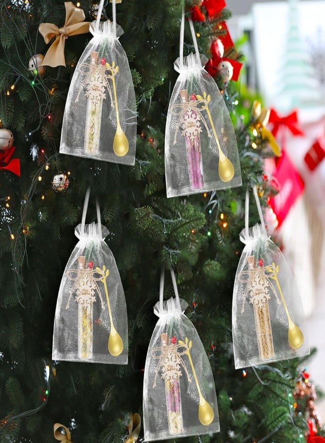 نوجو مجموعة نوجو من 24 قطعة هدايا لحفلات شاي عيد الميلاد، هدايا بالجملة لضيوف حفلات شاي عيد الميلاد، تتضمن برطمان شاي زجاجي 4.13 بوصة، ملعقة شاي من الفولاذ المقاوم للصدأ، بطاقة هدايا على شكل ندفة ثلج، حقيبة من الأورجانزا وحبل لهدايا عيد الميلاد. - Image 4