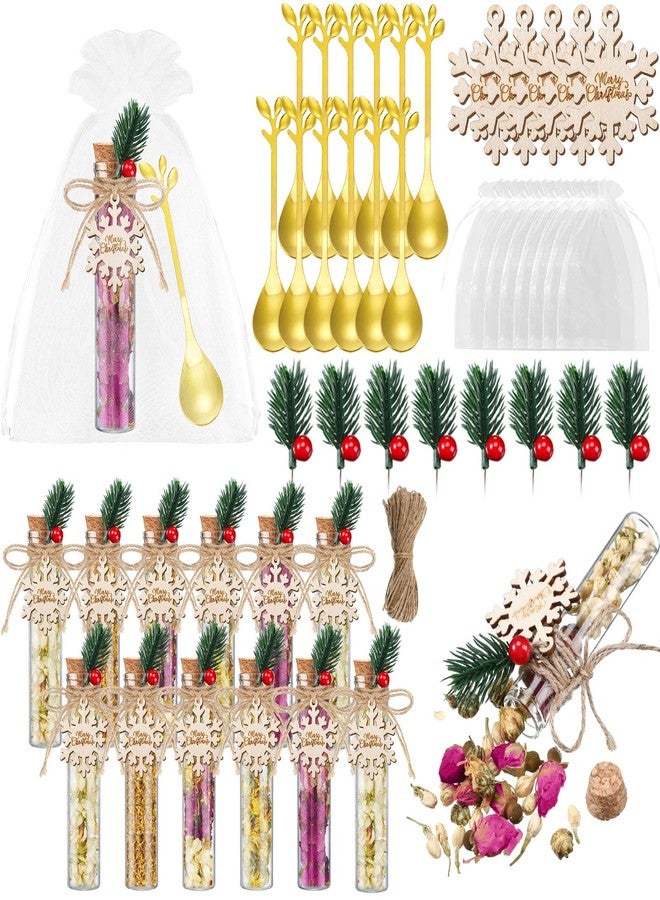 نوجو مجموعة نوجو من 24 قطعة هدايا لحفلات شاي عيد الميلاد، هدايا بالجملة لضيوف حفلات شاي عيد الميلاد، تتضمن برطمان شاي زجاجي 4.13 بوصة، ملعقة شاي من الفولاذ المقاوم للصدأ، بطاقة هدايا على شكل ندفة ثلج، حقيبة من الأورجانزا وحبل لهدايا عيد الميلاد. - Image 1