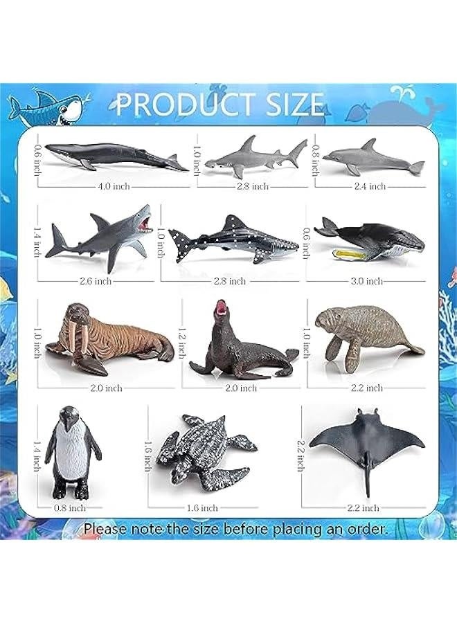 Sea Animal Toy Set Mini Plastic Sea Creature Figurines Ocean Sea Animals Figures Realistic Sea Marine Animal Playset Cake Topper Decor Gifts with White Shark Sea Lion Dolphin Whale for Kids - Image 2