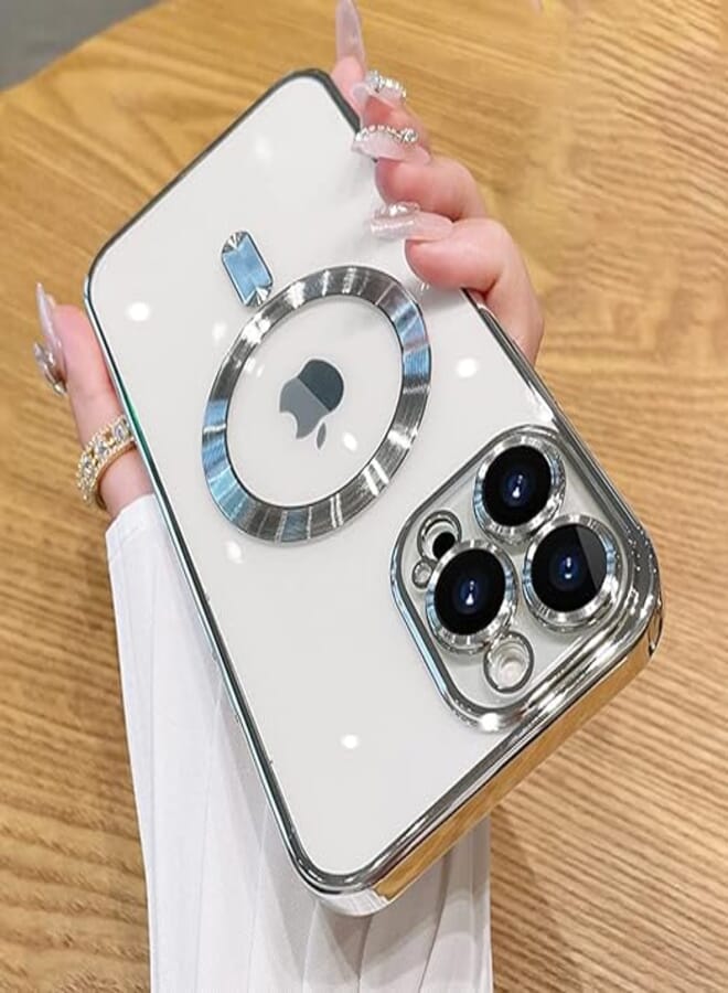 OOK Compatible iPhone 12 Pro Max Case with Camera Lens Protector (Compatible with MagSafe) Anti-Scratch Shockproof Protective Slim Electroplated iPhone 12 Pro Max Case for Women Men - Silver