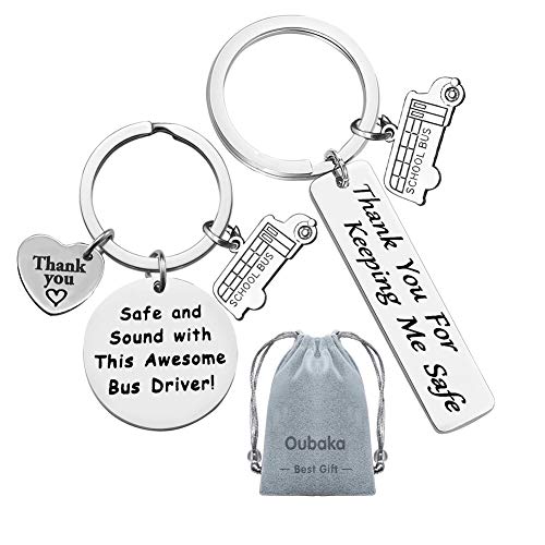 Oubaka Bus Driver Keychain Gift,Bus Driver Appreciation Gift Bus Drivers Thank You Gifts Safe and Sound with This Awesome Bus Drivers! & Thank You For Keeping Me Safe - Image 1
