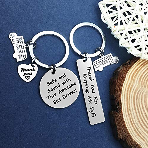 Oubaka Bus Driver Keychain Gift,Bus Driver Appreciation Gift Bus Drivers Thank You Gifts Safe and Sound with This Awesome Bus Drivers! & Thank You For Keeping Me Safe - Image 5