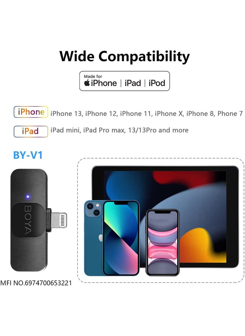 BOYA - ميكروفون BY-V2 لاسلكي من نوع Lavalier لهاتف iPhone iPad، ميكروفون خارجي صغير متعدد الاتجاهات مزود بمشبك لميكروفون iPhone لتسجيل الفيديو والبودكاست والبث المباشر على YouTube - Image 1