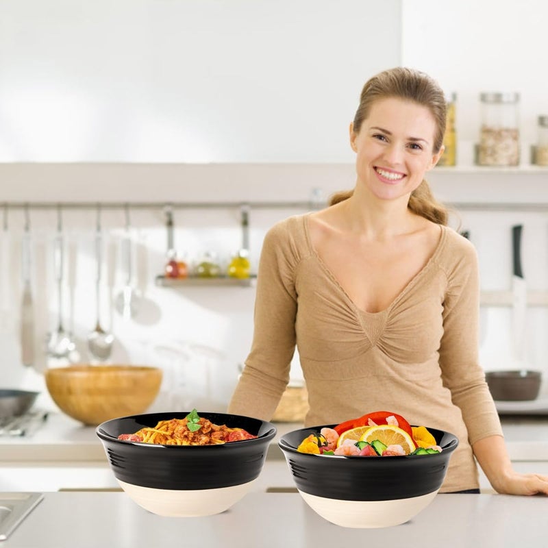 Hasense Ceramic Serving Bowls Set of 2 9 Inch Large Salad Bowls for Kitchen 84 Ounce Mixing Bowl Set for Cooking Baking Side Dishes Soup Popcorn Dishwasher and Microwave Safe Black - Image 2