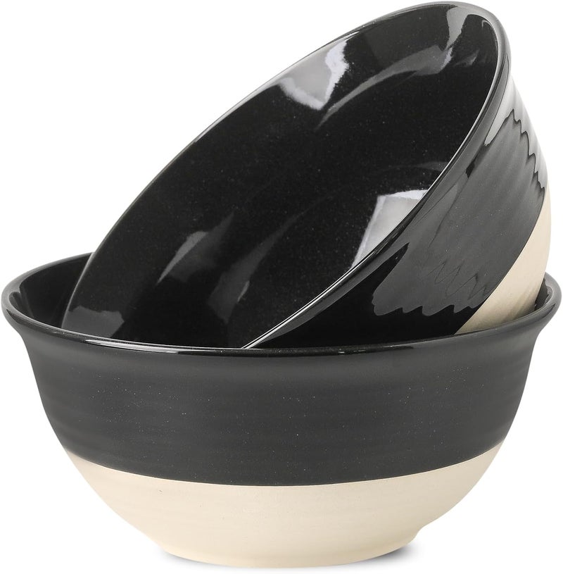 Hasense Ceramic Serving Bowls Set of 2 9 Inch Large Salad Bowls for Kitchen 84 Ounce Mixing Bowl Set for Cooking Baking Side Dishes Soup Popcorn Dishwasher and Microwave Safe Black - Image 1