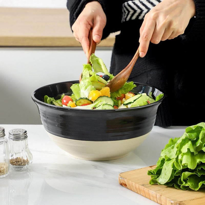 Hasense Ceramic Serving Bowls Set of 2 9 Inch Large Salad Bowls for Kitchen 84 Ounce Mixing Bowl Set for Cooking Baking Side Dishes Soup Popcorn Dishwasher and Microwave Safe Black - Image 5