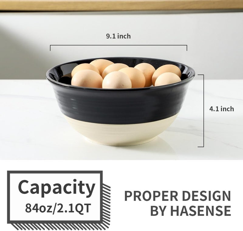 Hasense Ceramic Serving Bowls Set of 2 9 Inch Large Salad Bowls for Kitchen 84 Ounce Mixing Bowl Set for Cooking Baking Side Dishes Soup Popcorn Dishwasher and Microwave Safe Black - Image 3
