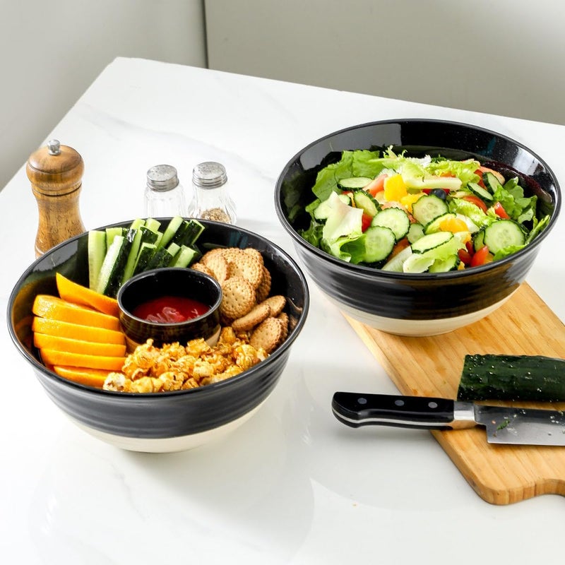 Hasense Ceramic Serving Bowls Set of 2 9 Inch Large Salad Bowls for Kitchen 84 Ounce Mixing Bowl Set for Cooking Baking Side Dishes Soup Popcorn Dishwasher and Microwave Safe Black - Image 4
