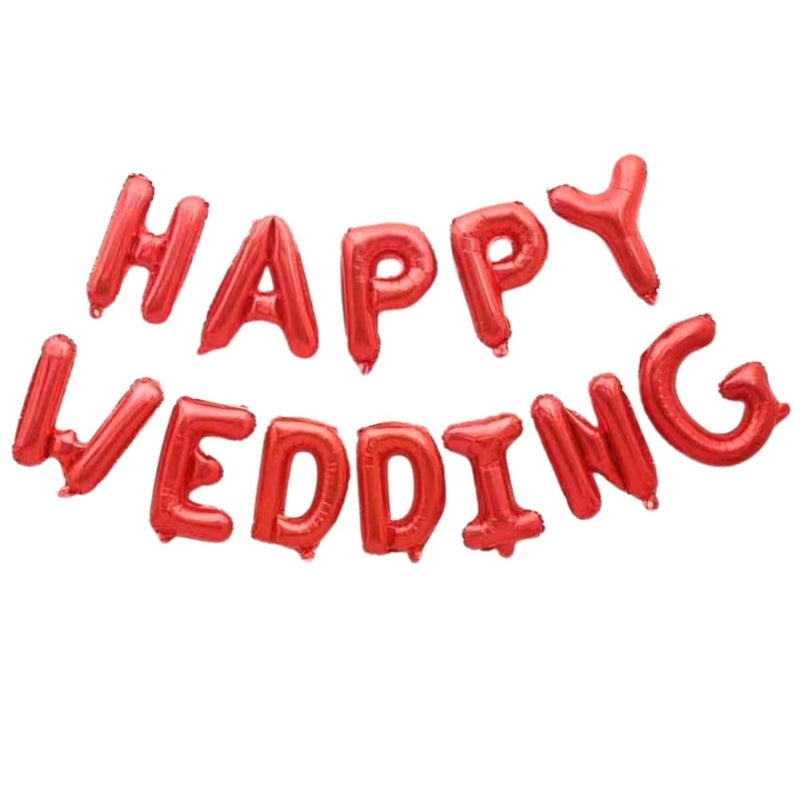 Happy Wedding Foil Balloon Banner Aluminium Foil Balloon for Party Decoration- Red Color - Image 1