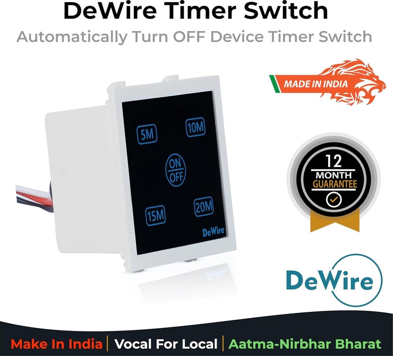 DeWire Auto Cut Off Timer Switch for Water Motor Pump, Water Heater, Exhaust Fans,Mosquito Repellent,Humidifier, Air Purifier,Room Heaters and Lighting Loads up to 10 AMPS (5, 10, 15, 20 Mins) - Image 2
