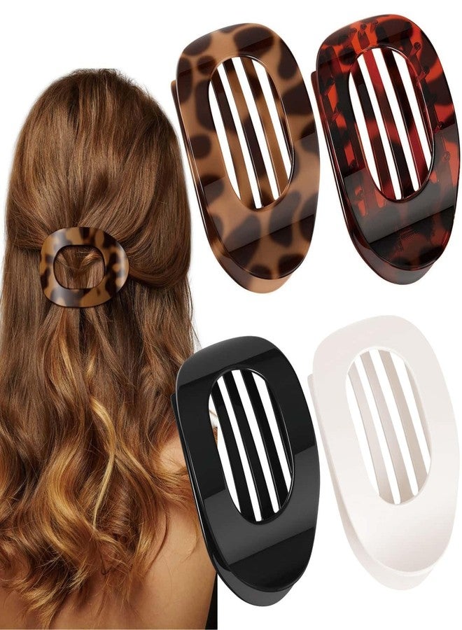 Xfopz 4 PCS Flat Hair Clips, Round Lay Down Claw Clips for Women Girls, French Strong Hold Hair Barrettes for Thick Thin Hair, Comfortable Curved Flat Clips for Lying, Driving - Image 1