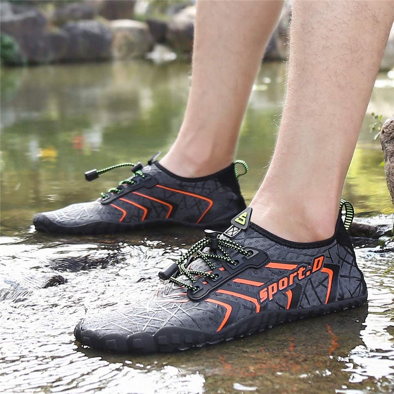 UBFEN Water Shoes Aqua Swim Shoes Mens Womens Beach Sports Quick Dry Barefoot for Boating Fishing Diving Surfing Grey Orange Color Size US 7.5 Women 6.5 Men - Image 3