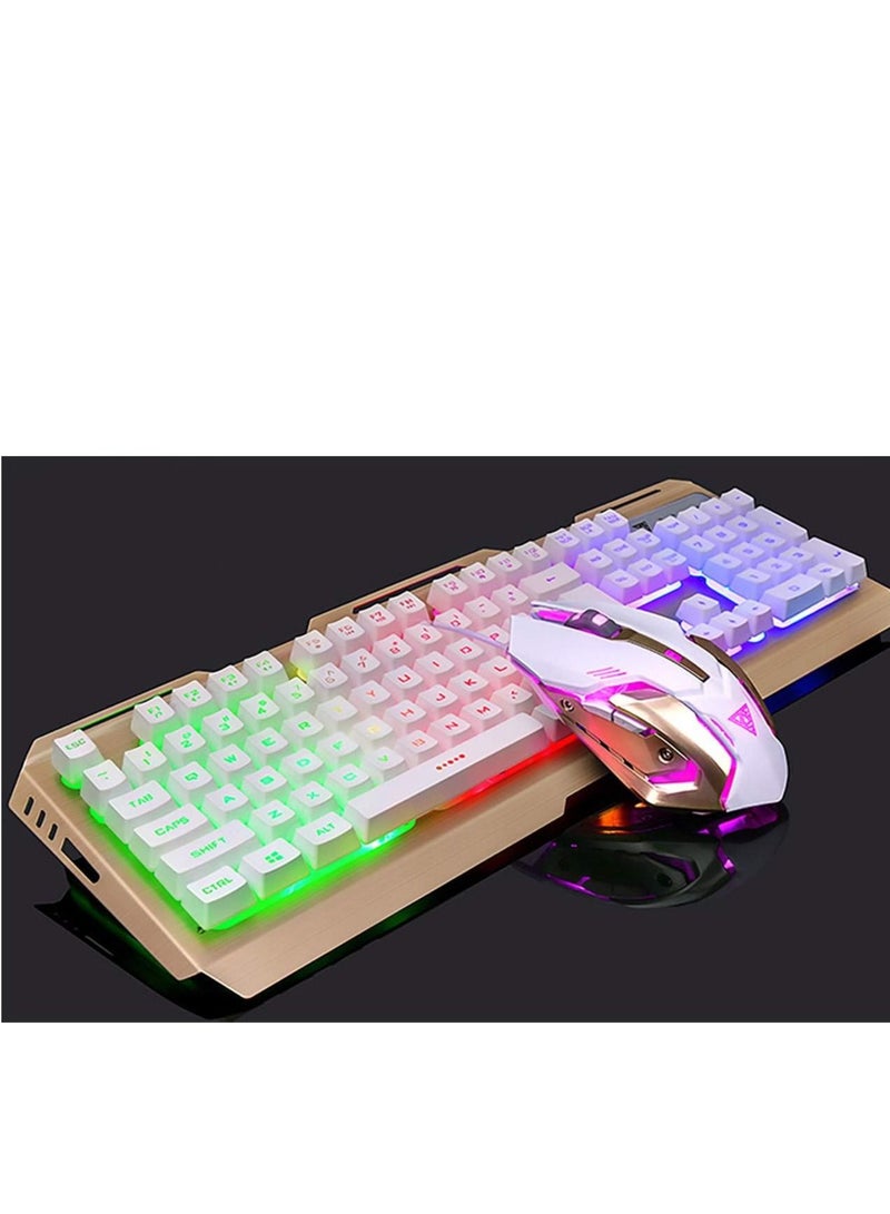 Smilee RGB Mechanical Gaming Keyboard and Mouse Combo for Windows PC, 104-Key, 3200 DPI, RGB LED Backlit (Gold RGB) - Image 1